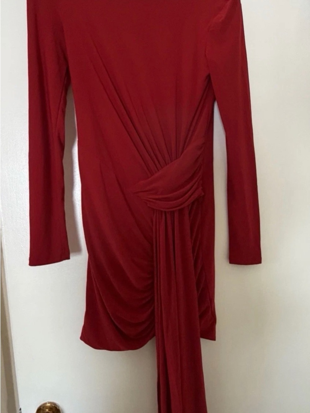 Stylestalker Red Long-Sleeve Draped Knot Dress